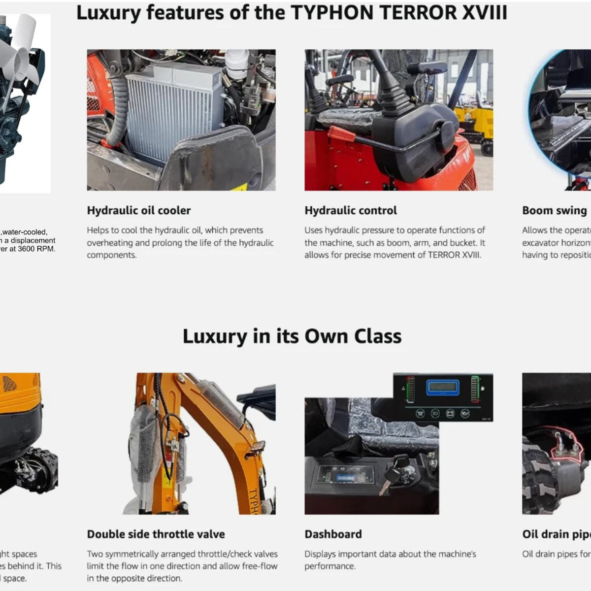 2 Ton New TERROR XVIII Mini Excavator, Kubota D902 Diesel Engine